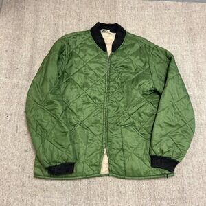 Vintage Sear Quilted Puffer Jacket Mens Large Green 1960s Army Liner